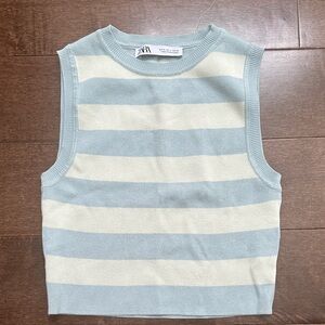 Zara Sleeveless Top in Blue and Cream Stripes